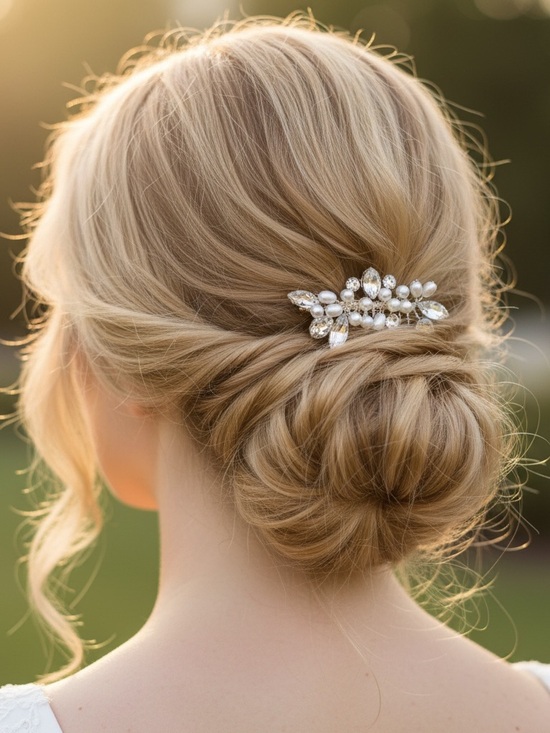 Accessories - Crystal Pearl Floral Hair Comb - Blonde/Silver Bridal Accessory